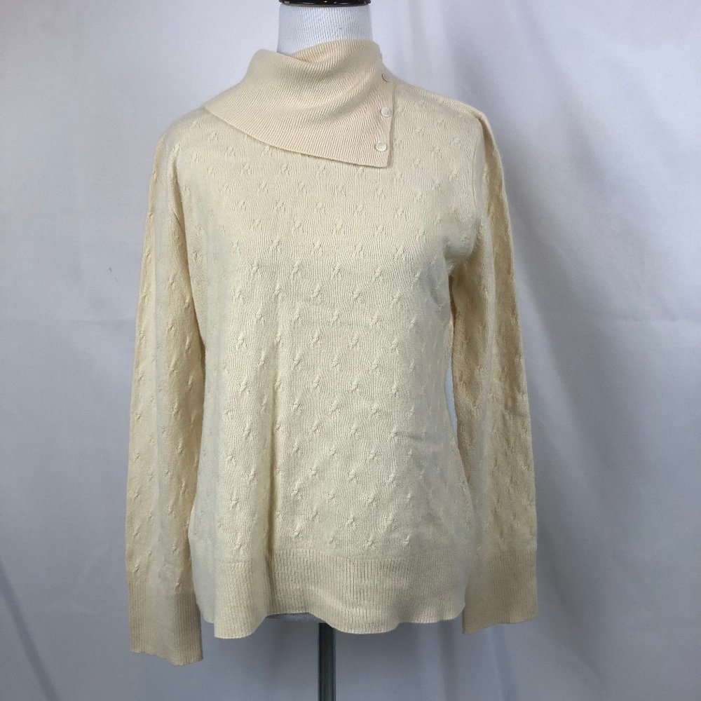 Preston & York 100% Cashmere Turtleneck Sweater Cream Medium